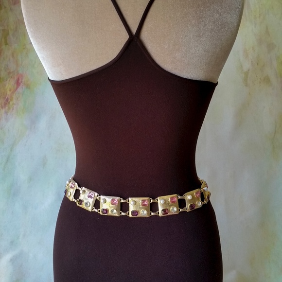 VINTAGE STATEMENT BELT 1960’s Encrusted Gemstone and Costume Pearl OOAK - Picture 4 of 16